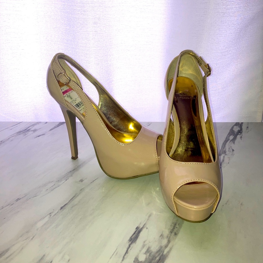 Material Girl Patent Tan Platform Heels